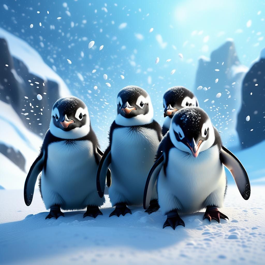 Baby Penguins Sliding: Fantasy Concept Art