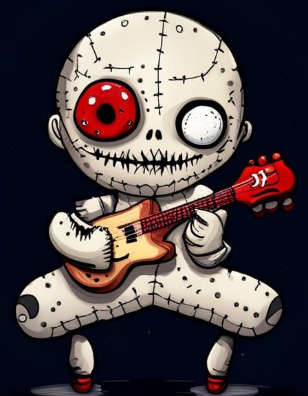 Cartoon Voodoo Doll with Guitar Concept Art