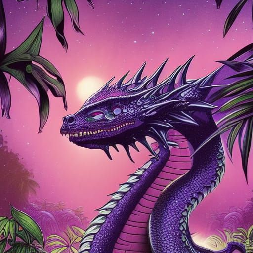 Cute Alien Dragon in Jungle Lagoon: Comic Book Art