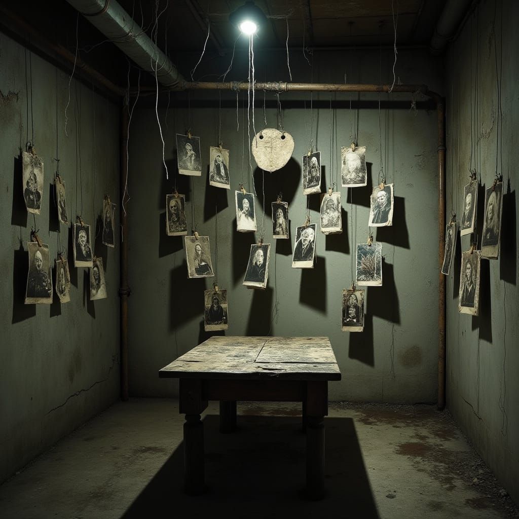 Eerie Basement Scene in Dark, Moody Art Style