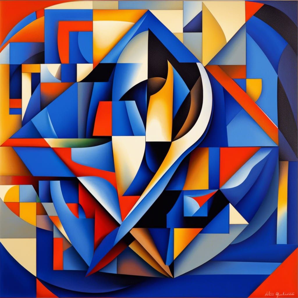 MW Logo Design in Klein Blue, Abstract Cubism Style