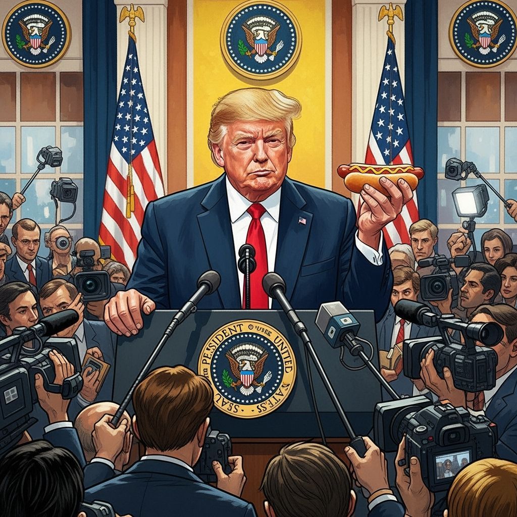 Presidential Hot Dog Press Conference: Hyperrealist Painting