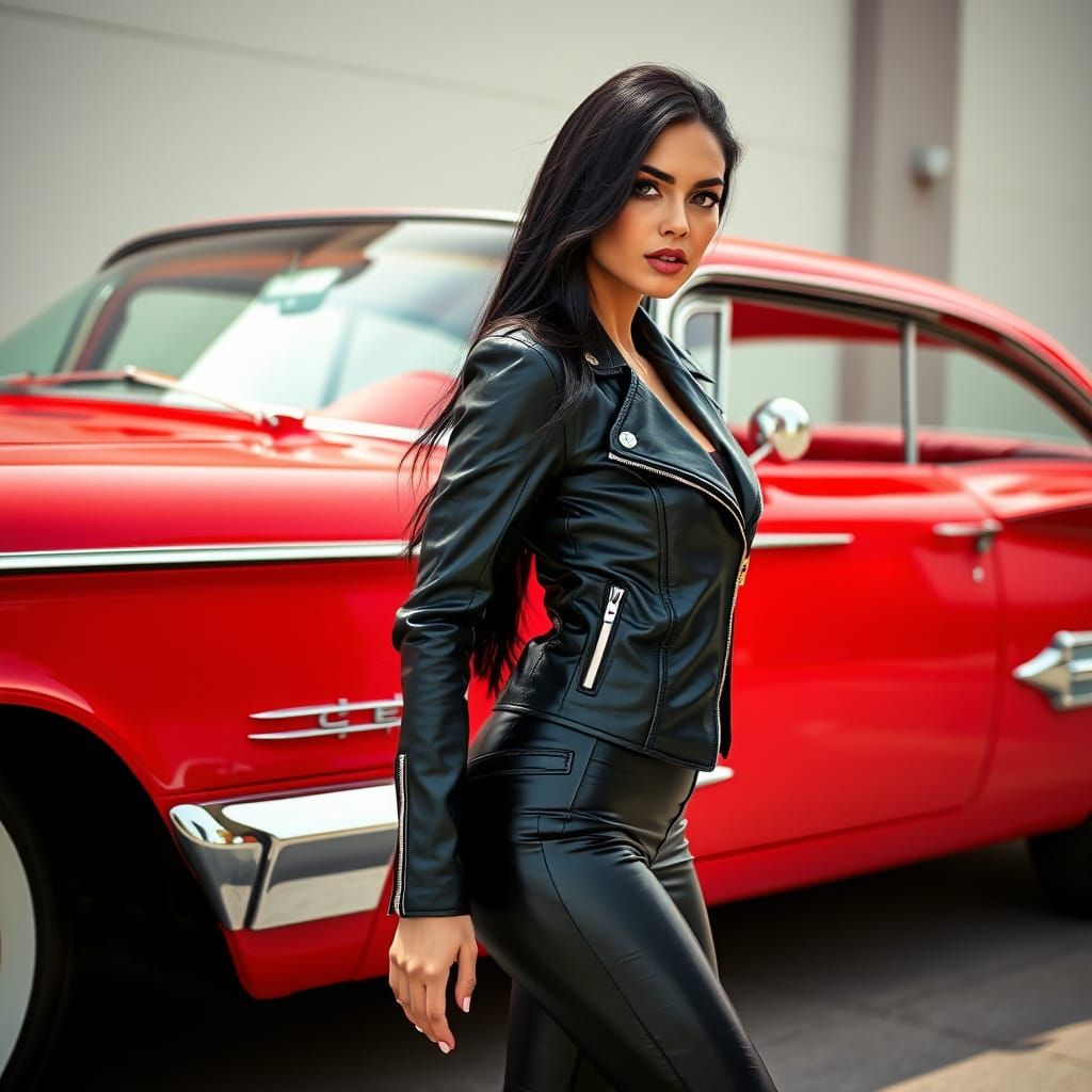 Retro-Futuristic Woman with 1960 Chevy Impala