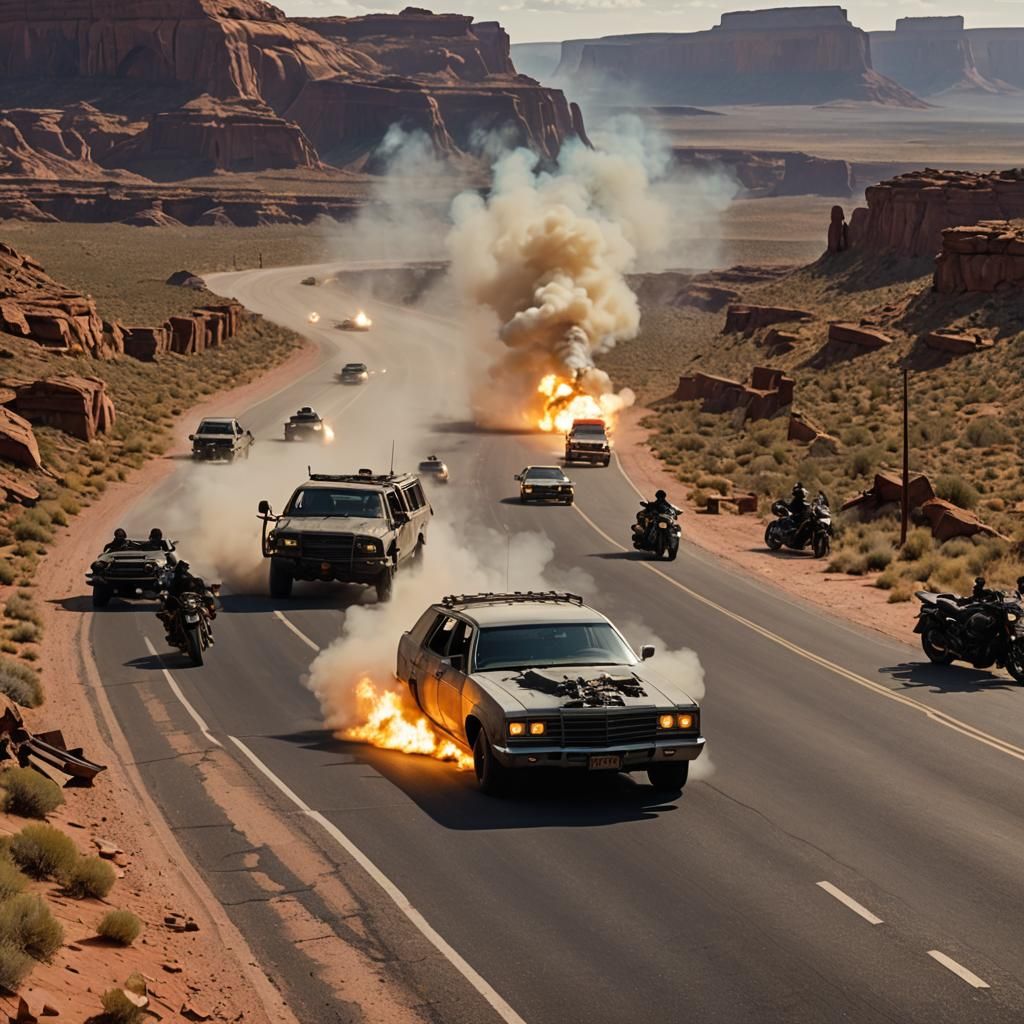 Post-Apocalyptic Armored Car Chase in Desert