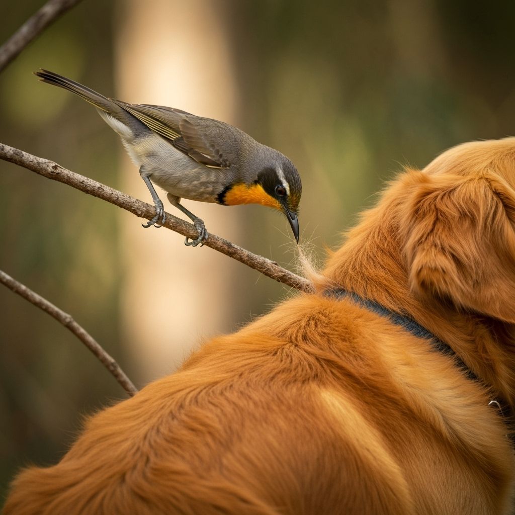 Yellow-throated Honeyeater on Golden Retriever Branch