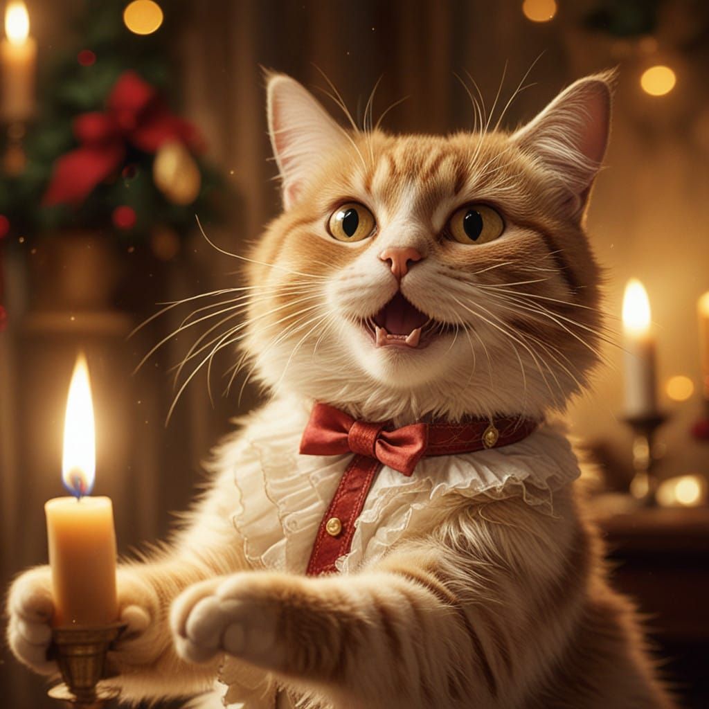 Enchanting Feline Dancer in 1820s Christmas Waltz