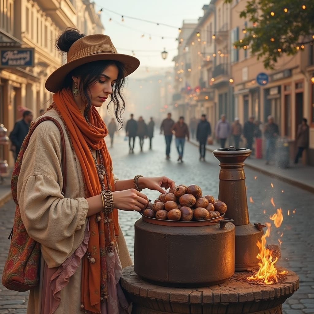 Vibrant Bohemian Street Scene at Sunset