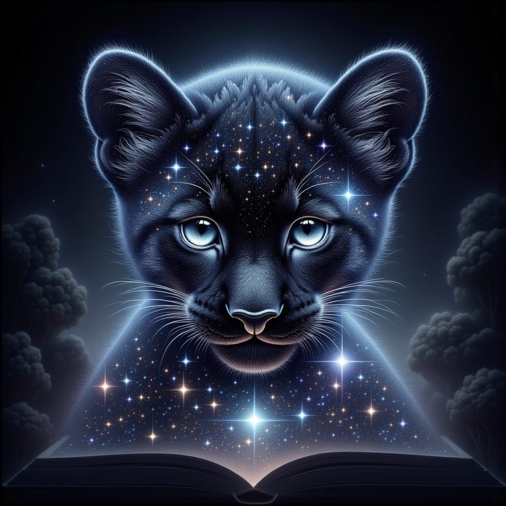 Translucent Leopard Cub Portrait with Starry Sky