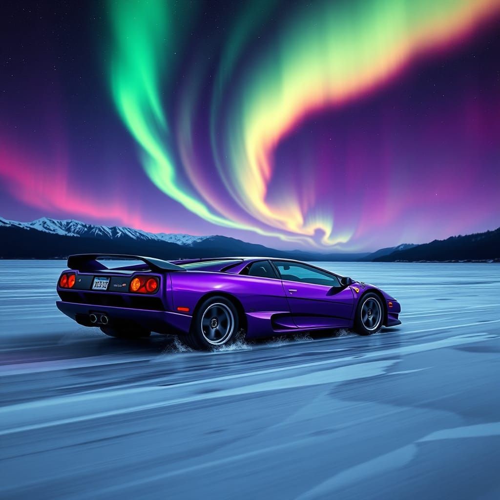 Lamborghini Diablo Jota on Frozen Lake, Surrealist Style