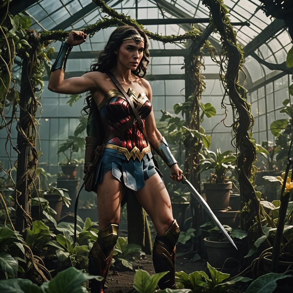 Wonder Woman Plant Transformation in Greenhouse, Cinematic