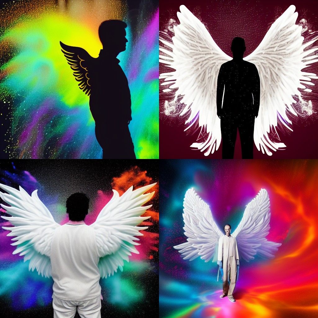 Angelic Silhouette with Swirling Chemical Reactions