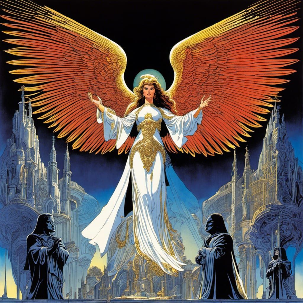 Druillet-Inspired Angel in Sci-Fi Comic Style
