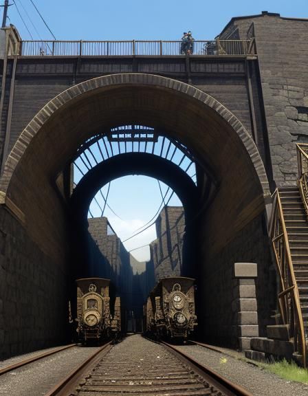 Steampunk Mechanism at Coal Mine Entrance