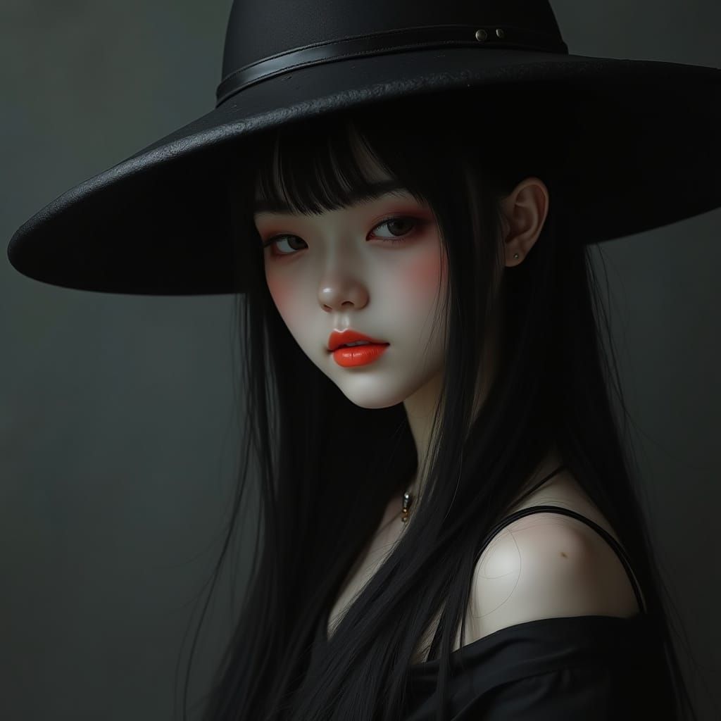 Hyper-Realistic Japanese Woman in Black and White Digital Ar...