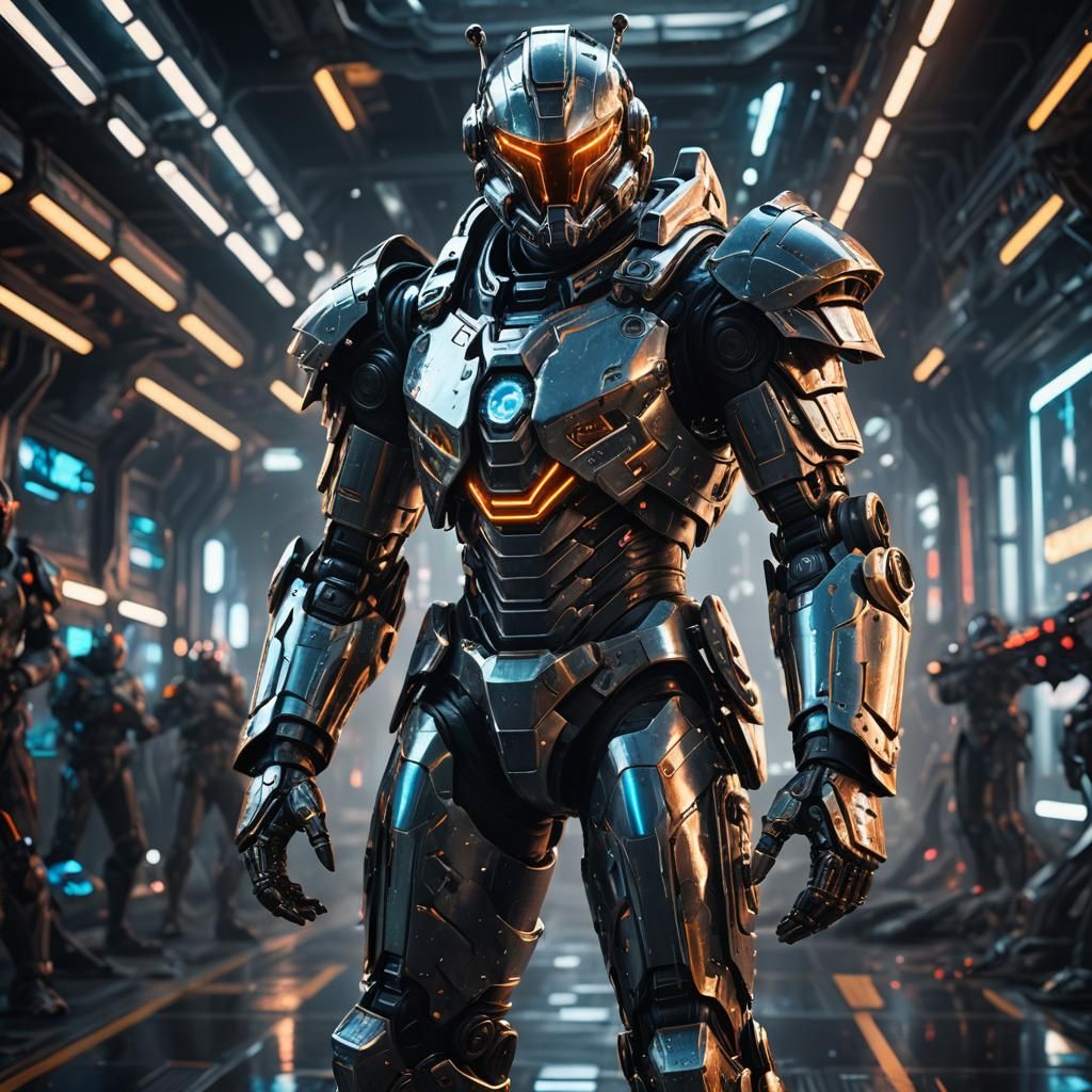 Futuristic Knight in Sci-Fi Armor, Digital Art