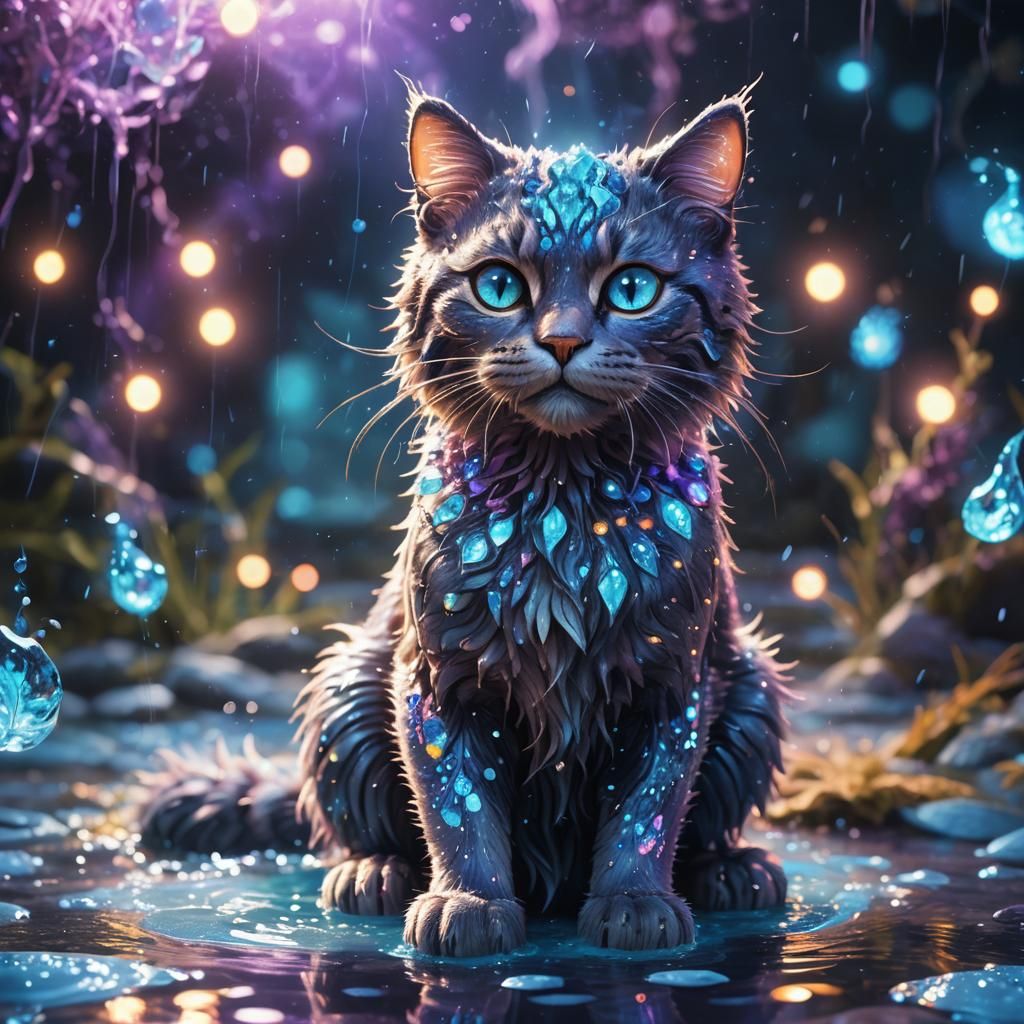 Bioluminescent Spirit Cat in Surreal Fantasy Art