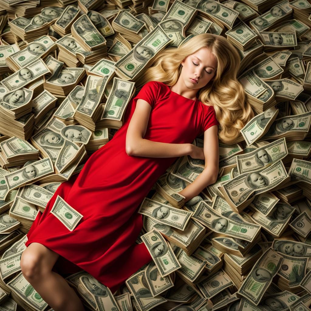 Girl Sleeps in Pool of Money