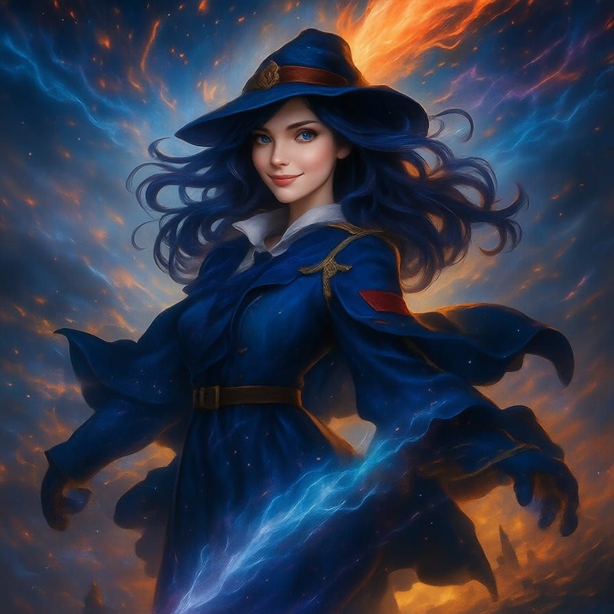 Anime Witch in Ravenclaw Uniform with Castle Background