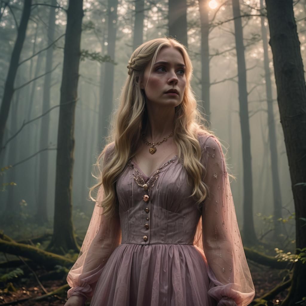 Ethereal Woman in Forest, Pre-Raphaelite Style