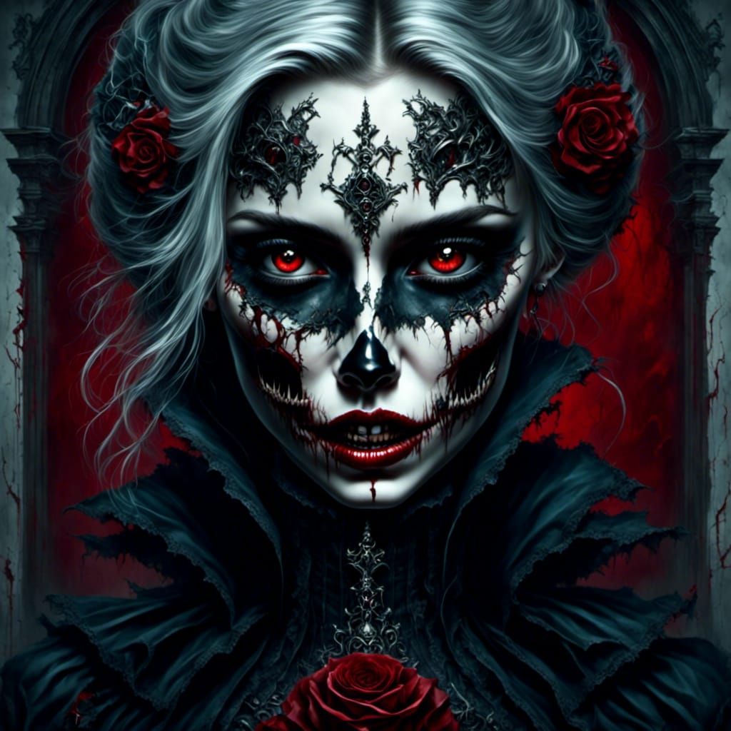 Gothic Vampire Portrait in Victorian Dress