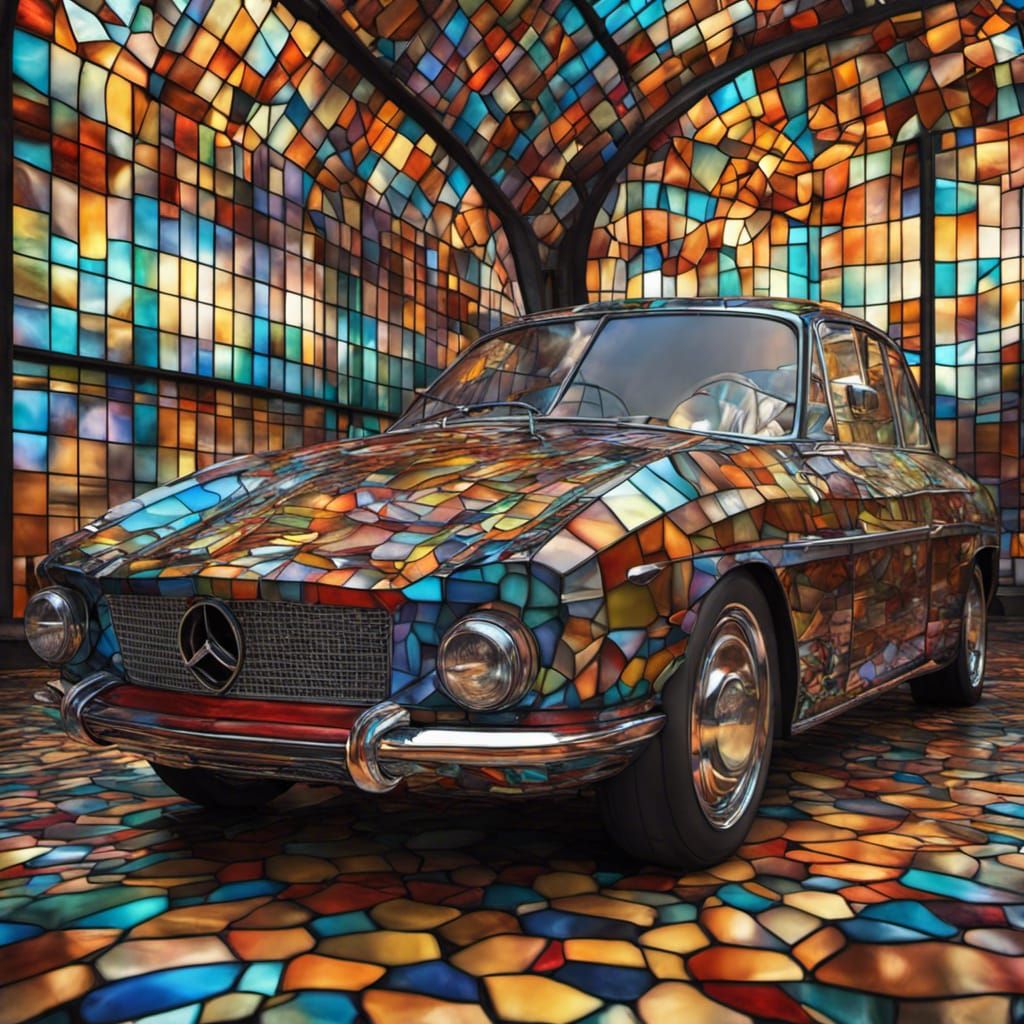 Surreal Stained Glass Car in Hyperdetailed 3D