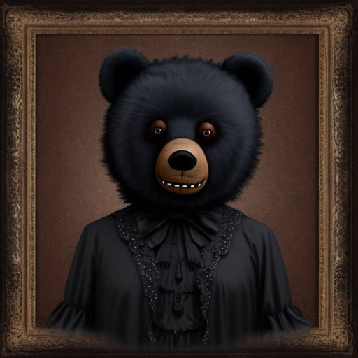 Gothic Dark Stuffed Bear in Horror Art