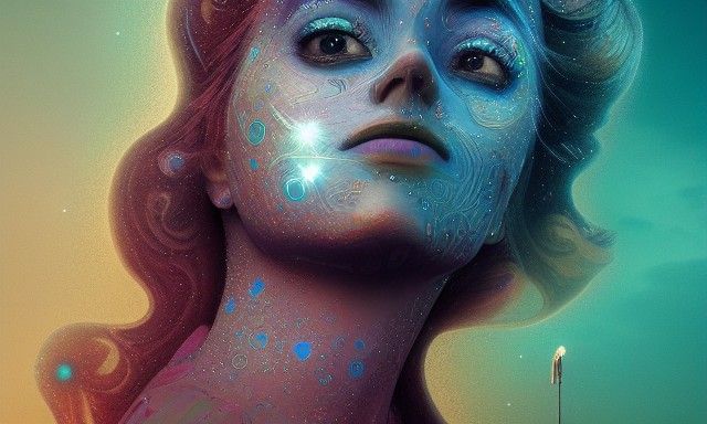 Cosmic Moon Face Digital Painting in Cool Colors