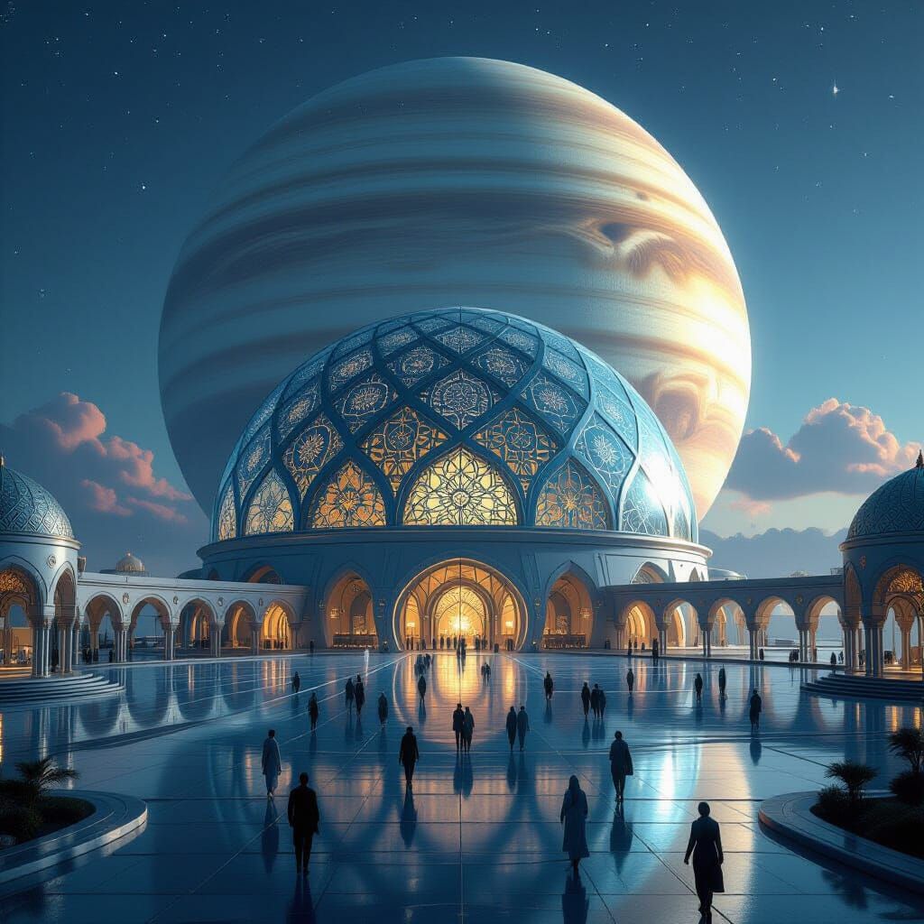 Europa Colony: Islamic Geometric Dome in Photorealistic Styl...
