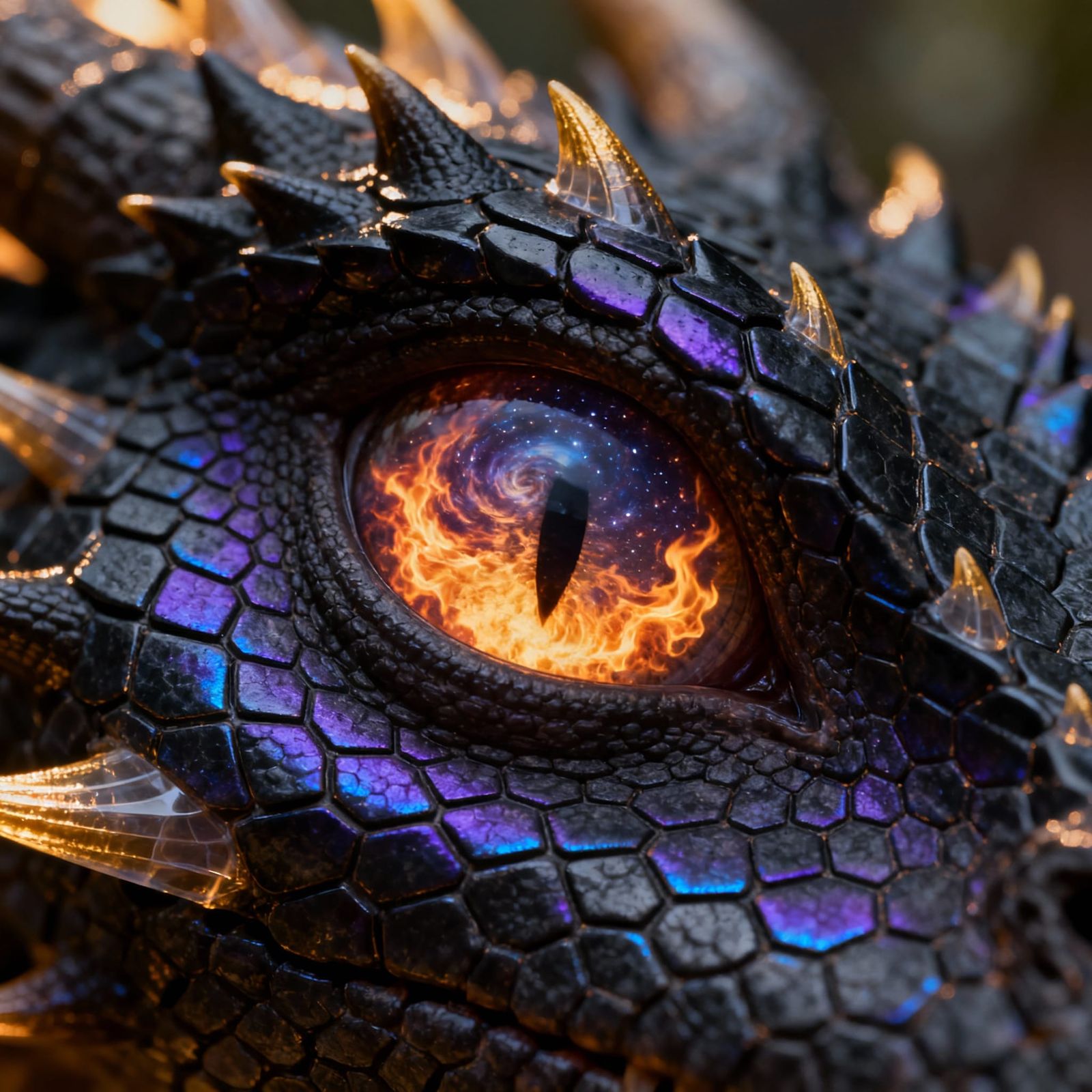 Dragon's Eye: Photorealistic Close-Up with Galaxy of Flames