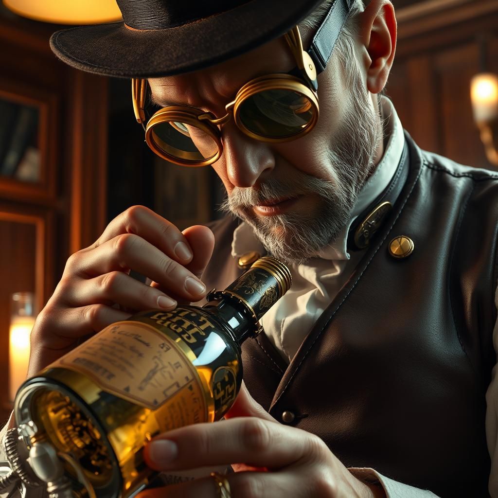 Steampunk Gentleman Opens Wine with Clockwork Contraption