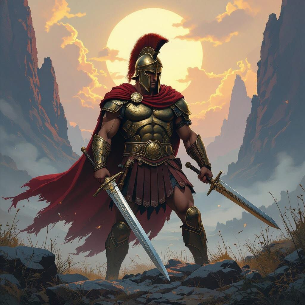 Norse Warrior in Mystical Landscape with Dramatic Lighting