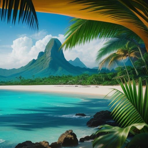Tropical Beach Meets Mystical Jungle Mountain Landscape