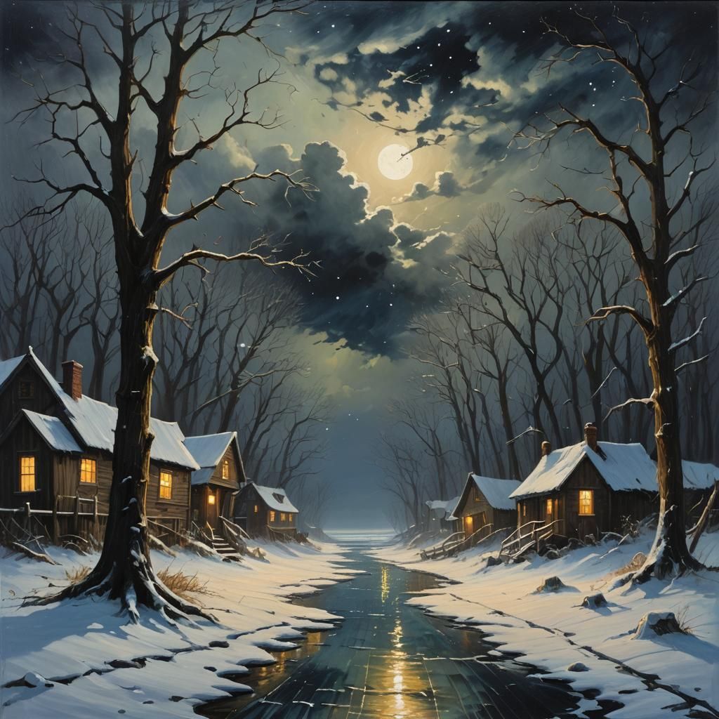 Starlit Stormy Seas: Oil Painting Night Scene