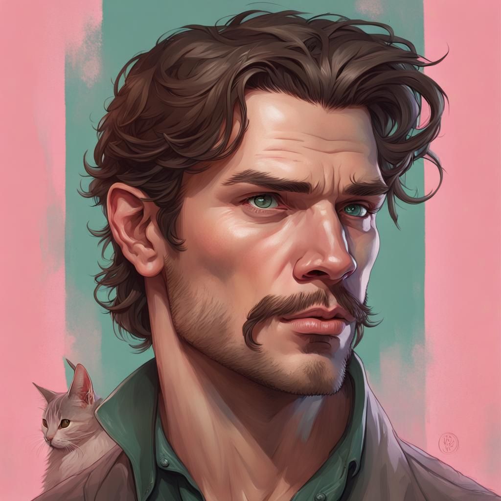 Detailed Portrait of a Man with Blue-Green Eyes