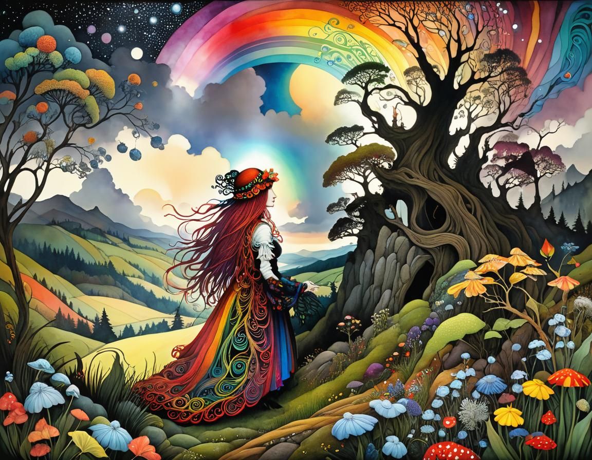 Rainbow Landscape Painting in Storybook Style