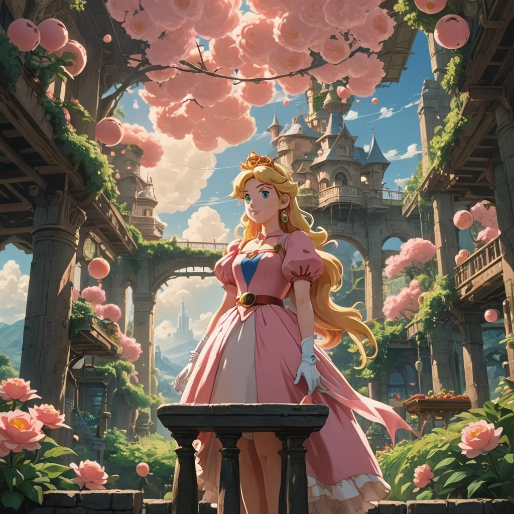 Princess Peach in Studio Ghibli Anime Style