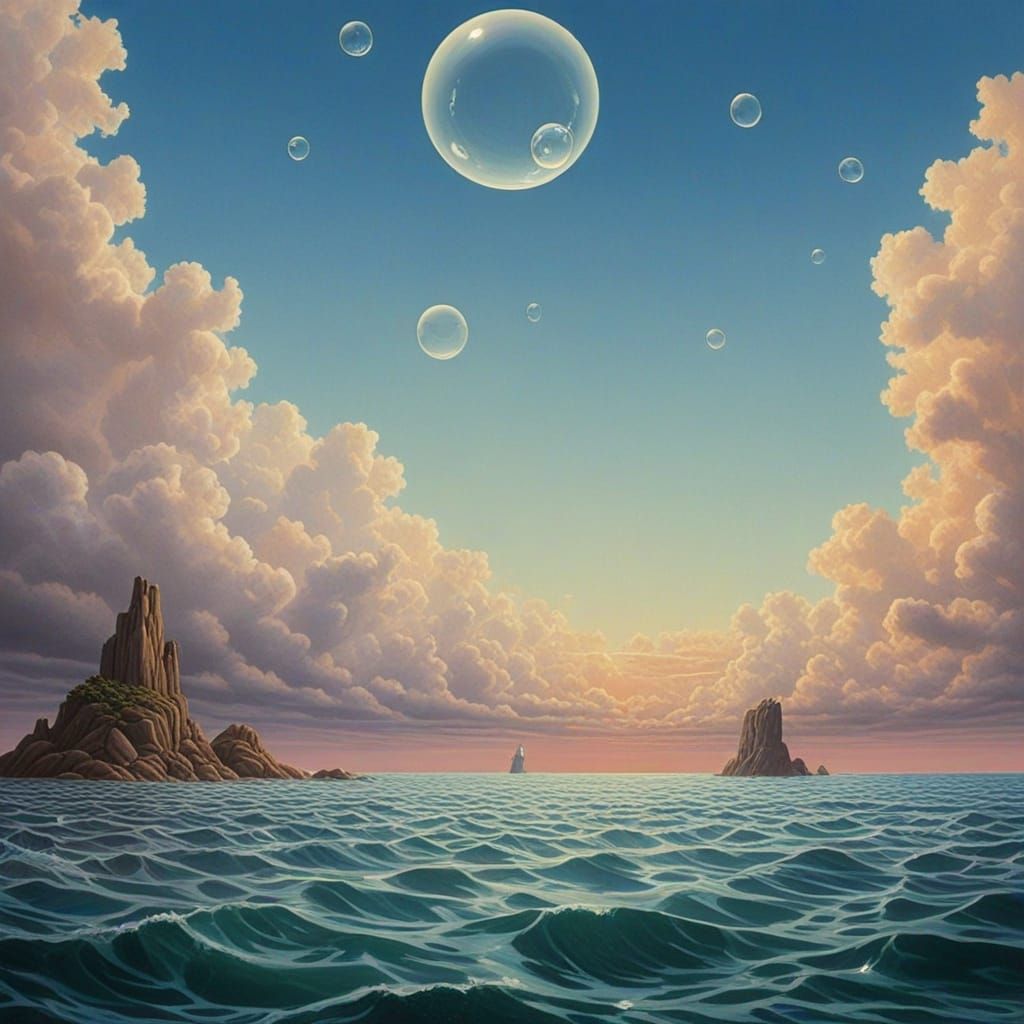 Surreal Miniature Worlds Floating in Iridescent Bubbles