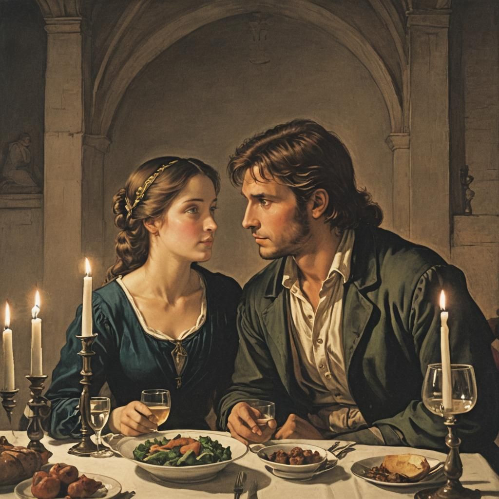 Romantic Dinner Scene in Renaissance Style