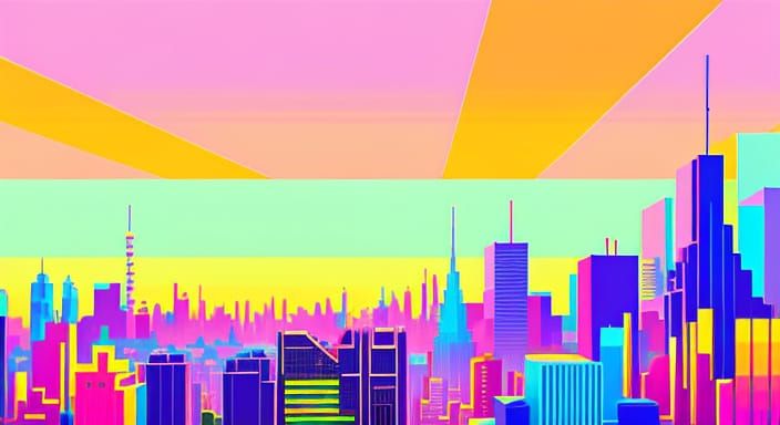 Vibrant Pixel Art Futuristic Cityscape in Abstract Expressio...