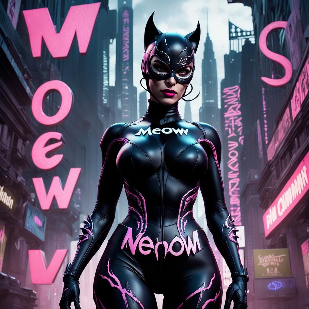 Catwoman in Venom Suit, Dark Fantasy Matte Painting