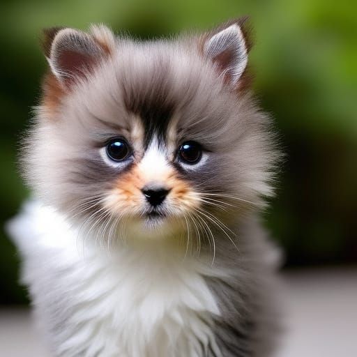 Adorable Kitten and Yorkshire Terrier in Digital Art