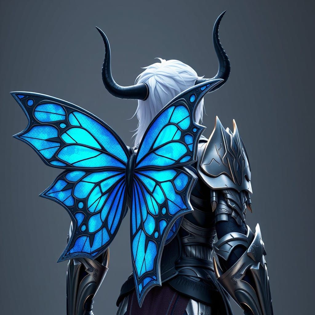 Armored Elf with Crystal Wings in Anime Style