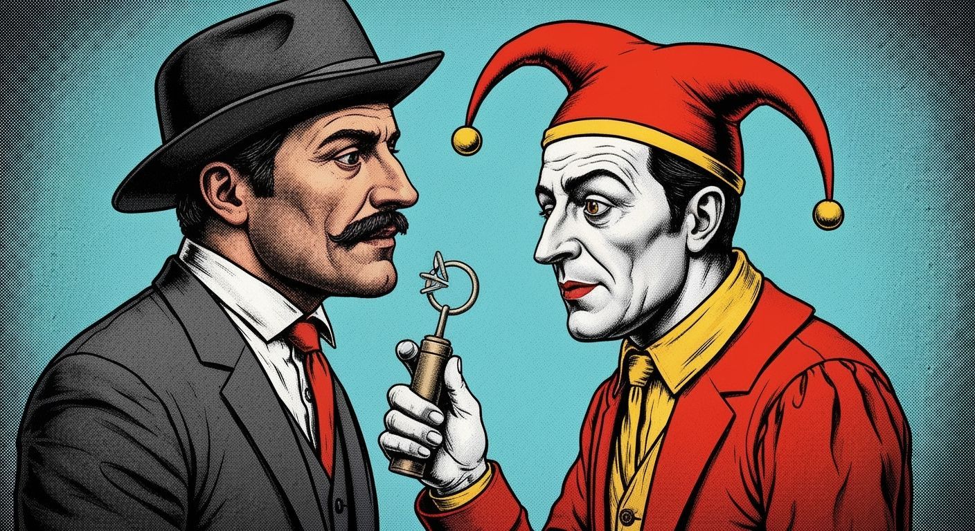 Joker and Thief in Surreal Belgian Ligne Claire Style