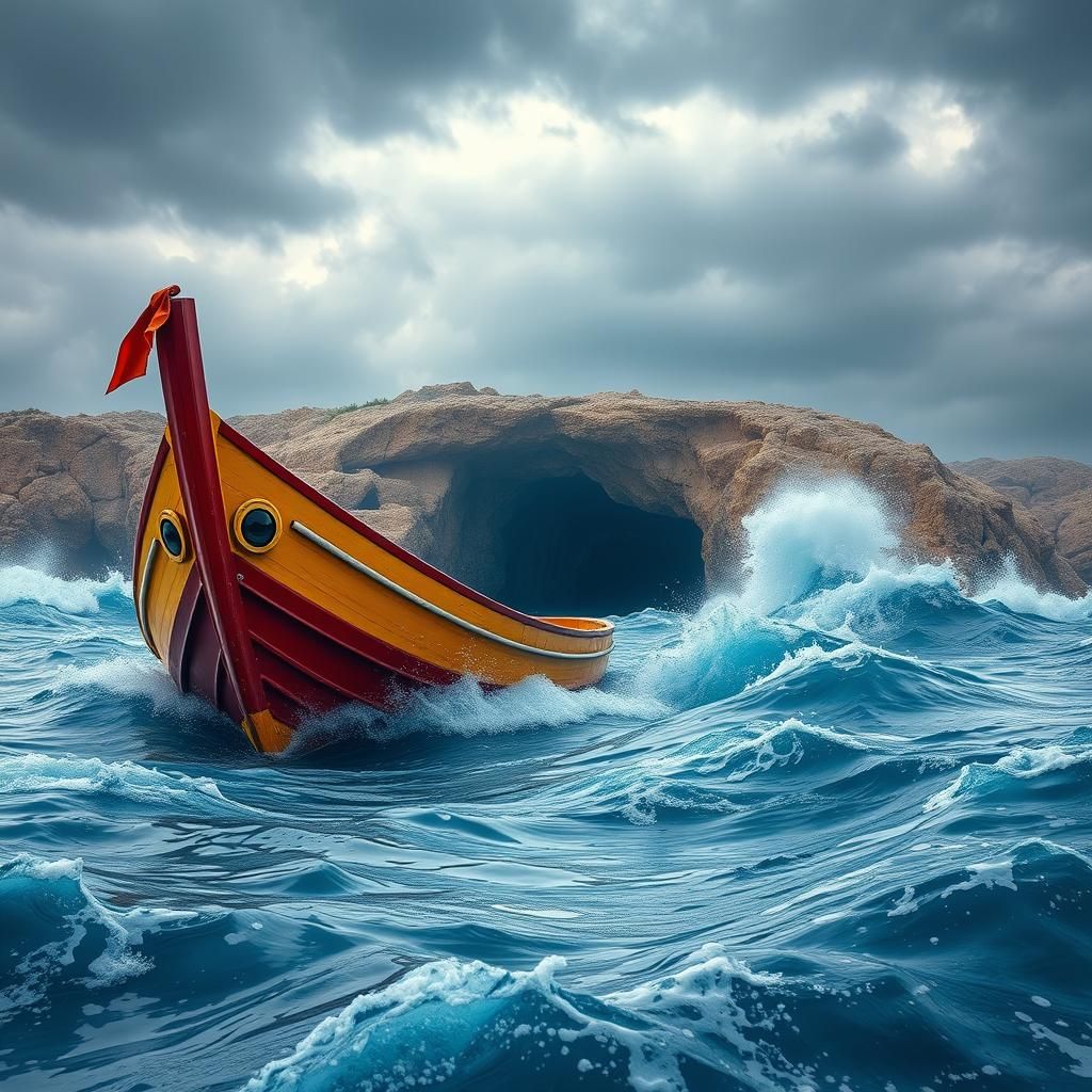 Mystical Maltese Luzzu Boat in Winter Storm