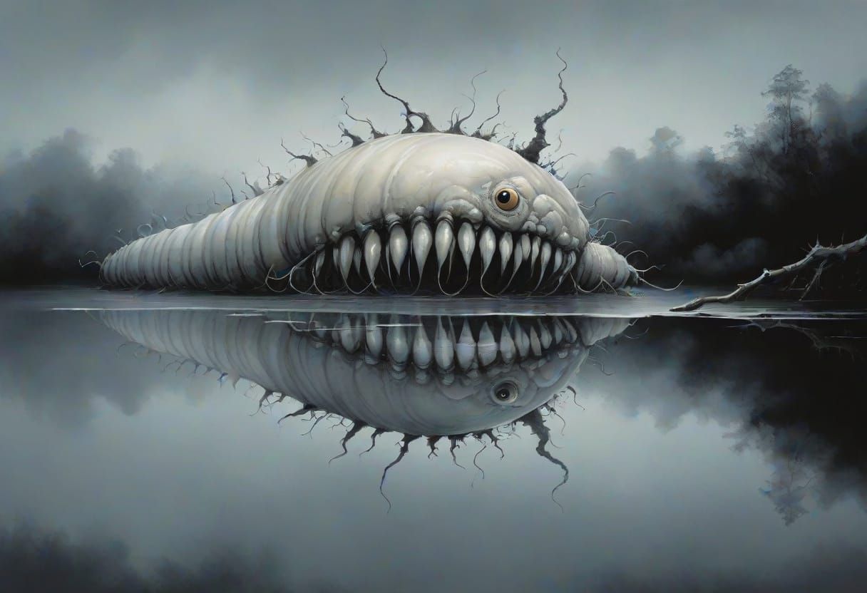 Eerie Larva Illustration in Stephen Gammell Style