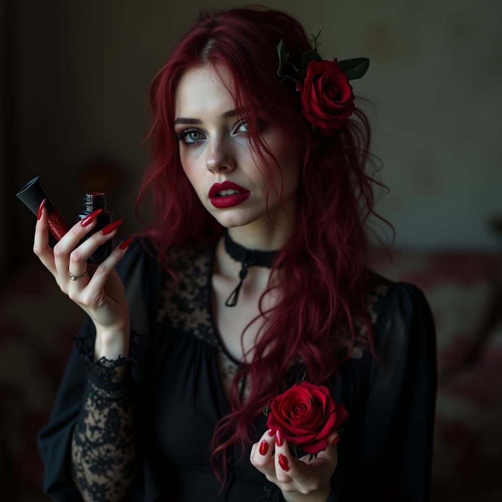 Elegant Skeleton Woman in Dark Romantic Ambiance