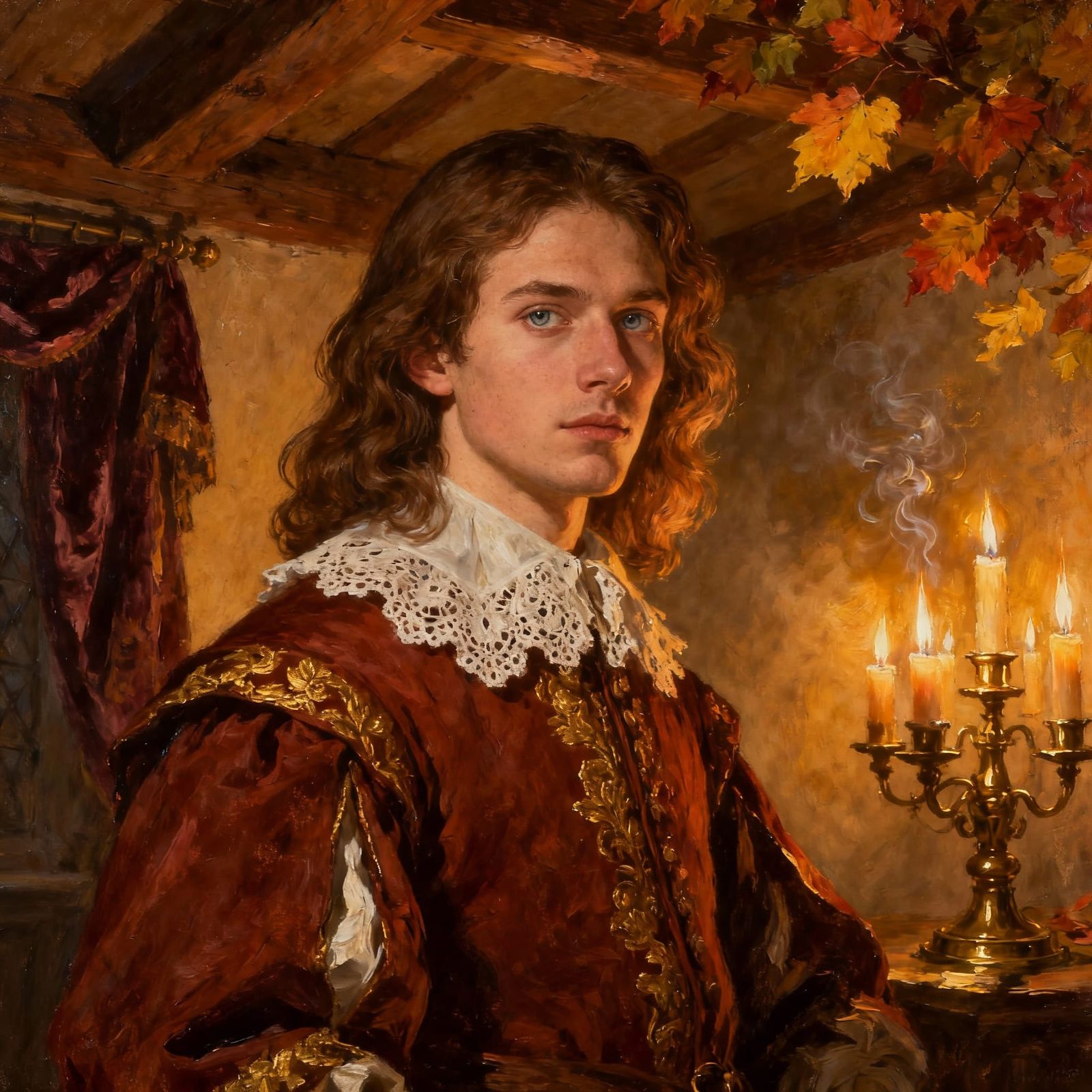 Rembrandt-Style Portrait of a Young Cavalier in Autumnal Hue...