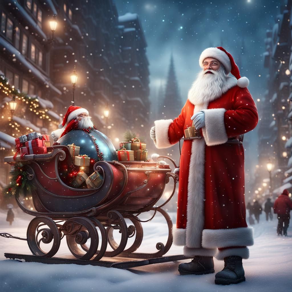 Festive Russian Santa Claus with Robot Helper