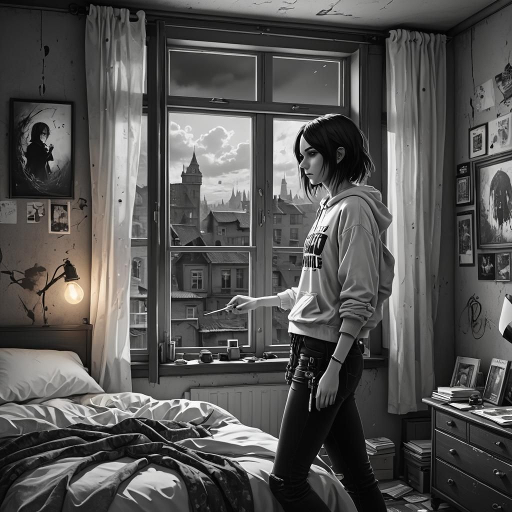 Teen Emo Girl Discovering Magic Wand