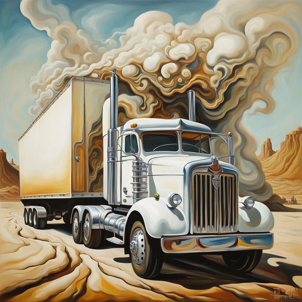 White semi truck pulling double trailers